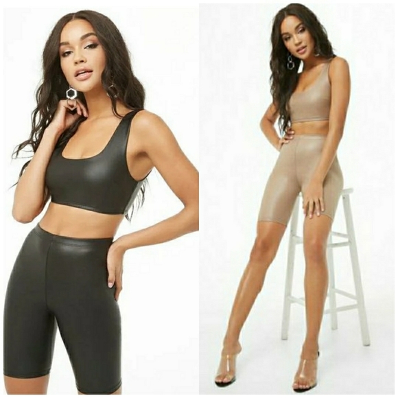 PU Leather Wet Look Biker & Crop Set - Picture 8 of 16